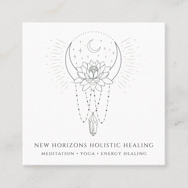 Tarjeta De Visita Cuadrada Moon Lotus Flower Crystal Energy Healing Business (Anverso)