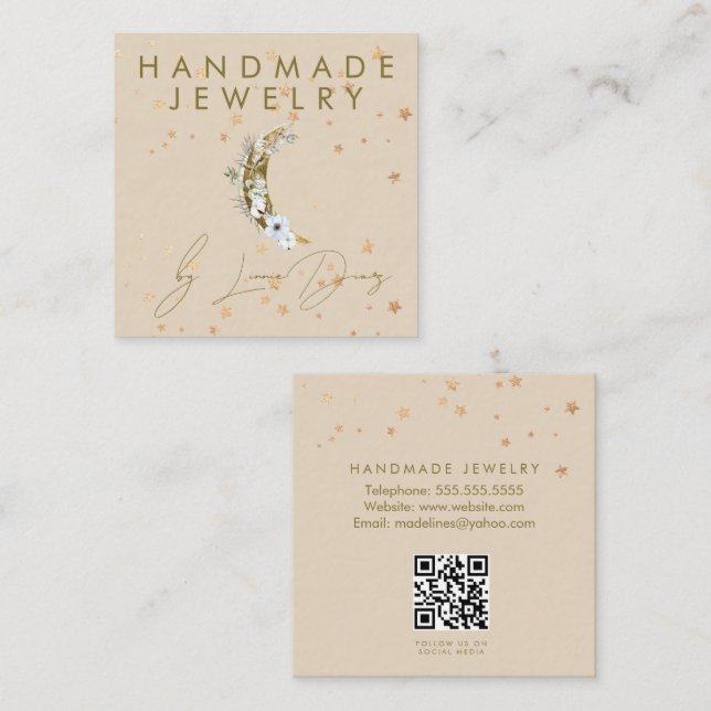 Tarjeta De Visita Cuadrada Moon Star Jewelry Artists Faux Gold C (Anverso / Reverso)