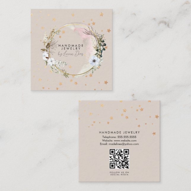 Tarjeta De Visita Cuadrada Moon Star Jewelry Artists Faux Gold F (Anverso / Reverso)