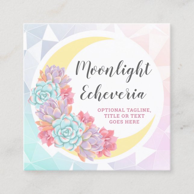 Tarjeta De Visita Cuadrada Moon & Succulent Pastel Mystic Cactus Icono Social (Anverso)