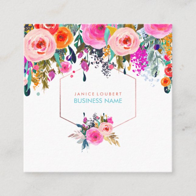 Tarjeta De Visita Cuadrada Moqueta de agua floral PixDezines/primavera (Anverso)