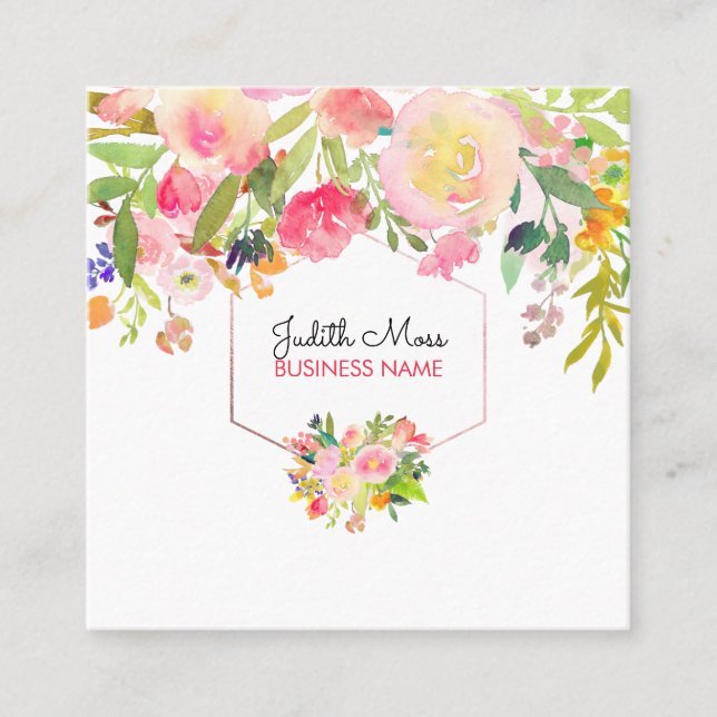 Tarjeta De Visita Cuadrada Moqueta de agua floral PixDezines/primavera (Anverso)