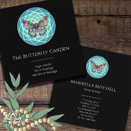 Tarjeta De Visita Cuadrada Morado Indigo mariposa Mandala mística Turquoise