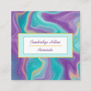 Tarjeta De Visita Cuadrada Morado, oro y mármol azul