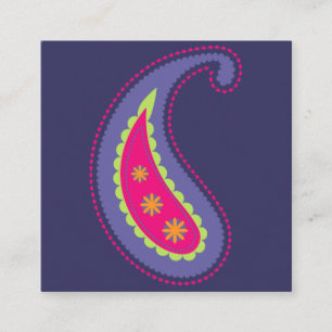 Tarjeta De Visita Cuadrada Morado y rosa paisley