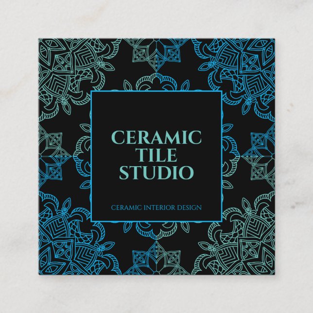 Tarjeta De Visita Cuadrada Mosaico sin foco verde azul negro (Anverso)