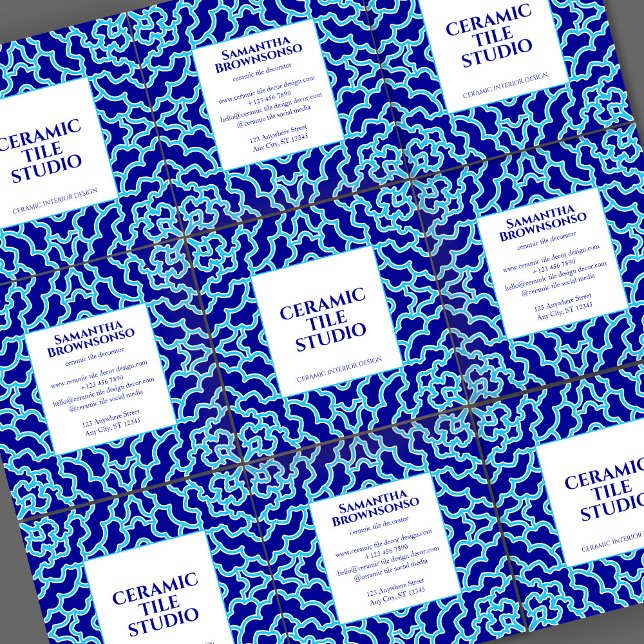 Tarjeta De Visita Cuadrada Mosaico sin soldadura de la Marina Azul (Blue Navy Seamless Mosaic Tile Square Business Card)