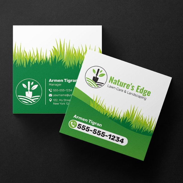 Tarjeta De Visita Cuadrada Mowing Green Landscaping Lawn Care Gardener (Subido por el creador)