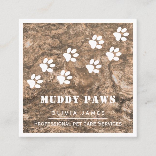 Tarjeta De Visita Cuadrada Muddy paw imprime el servicio profesional de cuida (Anverso)