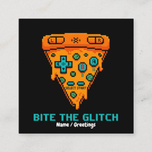 Tarjeta De Visita Cuadrada  Muerde el Glitch Retro Pizza de 8 Bits Pixel Game