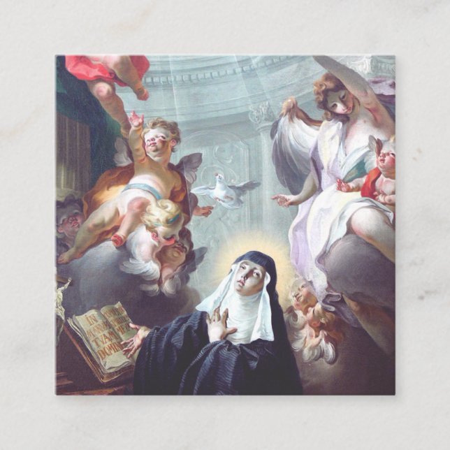 Tarjeta De Visita Cuadrada Muerte de Santa Escolástica (Anverso)