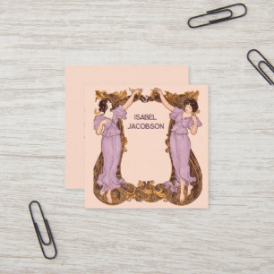 Tarjeta De Visita Cuadrada Mujer Art Nouveau Marco Floral Decorativo Antiguo