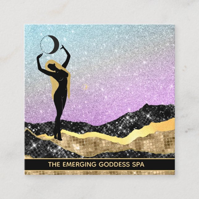 Tarjeta De Visita Cuadrada *~* Mujer Diosa Ombre Moon AQUA Purpurina (Anverso)