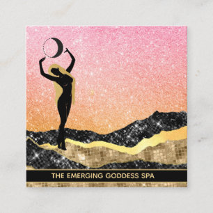 Tarjeta De Visita Cuadrada *~* Mujer Diosa Ombre Peach Moon Purpurina