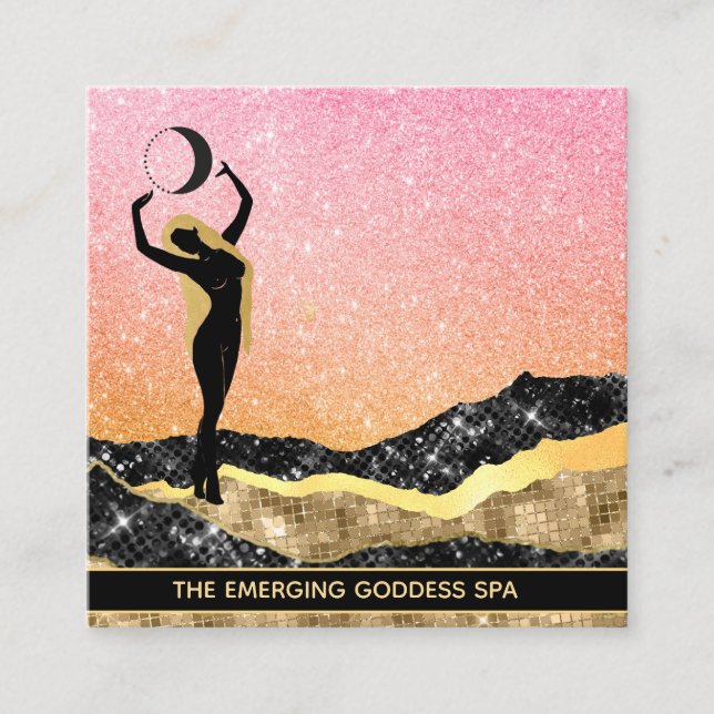 Tarjeta De Visita Cuadrada *~* Mujer Diosa Ombre Peach Moon Purpurina  (Anverso)