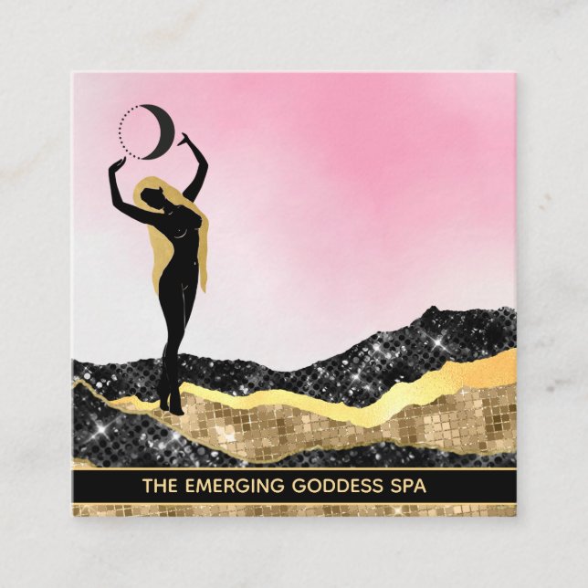 Tarjeta De Visita Cuadrada *~* Mujer diosa Purpurina blanco rosado de la Luna (Anverso)