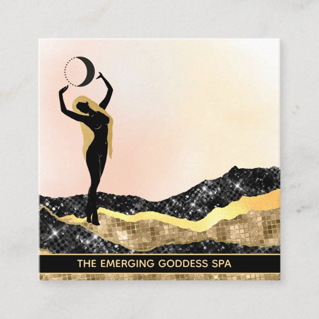 Tarjeta De Visita Cuadrada *~* Mujer Diosa Purpurina de la Moon Peach Pastel (Anverso)