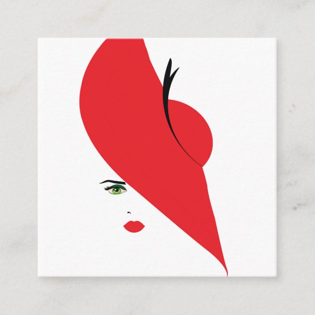 Tarjeta De Visita Cuadrada mujer elegante con el gorra rojo (Anverso)
