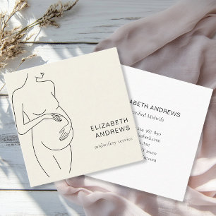 Tarjeta De Visita Cuadrada Mujer embarazada Simpel Beige moderno