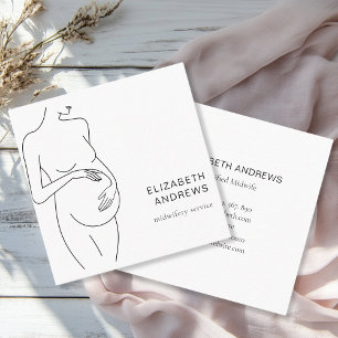 Tarjeta De Visita Cuadrada Mujer embarazada Simpel blanco moderno