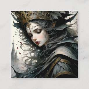 Tarjeta De Visita Cuadrada Mujer hermosa en el Castillo Gótico, hermoso ojo.