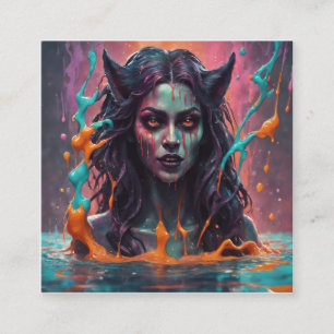 Tarjeta De Visita Cuadrada Mujer mujer de hombre lobo oscuro, tremendamente h