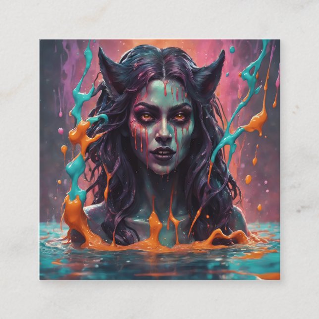 Tarjeta De Visita Cuadrada Mujer mujer de hombre lobo oscuro, tremendamente h (Anverso)