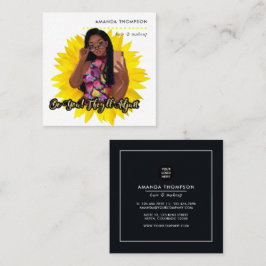 Tarjeta De Visita Cuadrada Mujer Negra Girasol Belleza Moda Negocio Cuadrado