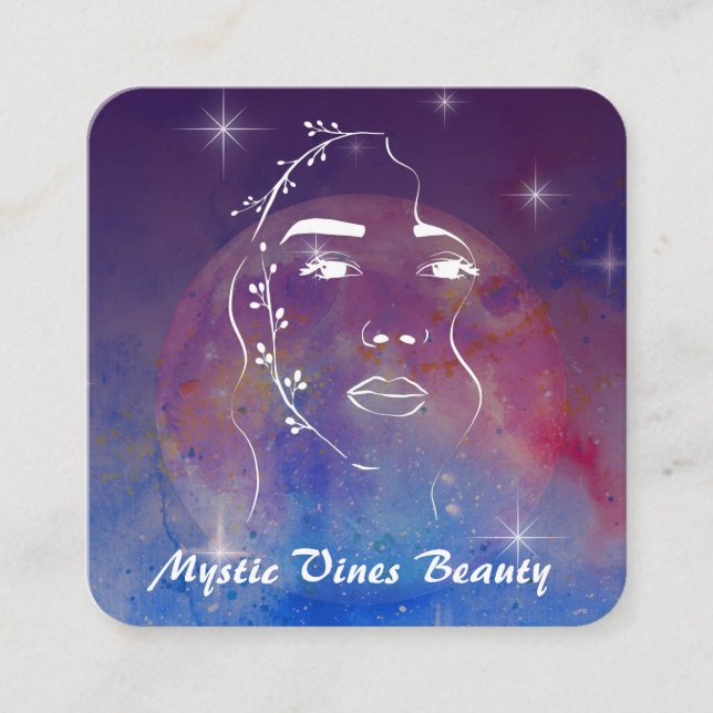 Tarjeta De Visita Cuadrada *~* Mujer Plantas Cósmicas Diosa Floral QR MOON Sq (Anverso)