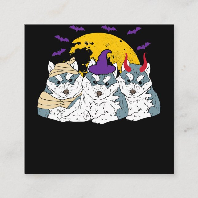 Tarjeta De Visita Cuadrada Mummy witch siberian husky dog | regalo de hallowe (Anverso)