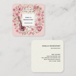 Tarjeta De Visita Cuadrada Music Notes and Flowers Retro Style