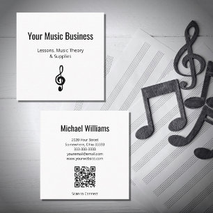 Tarjeta De Visita Cuadrada Musical Treble Clef código QR Lecciones de música