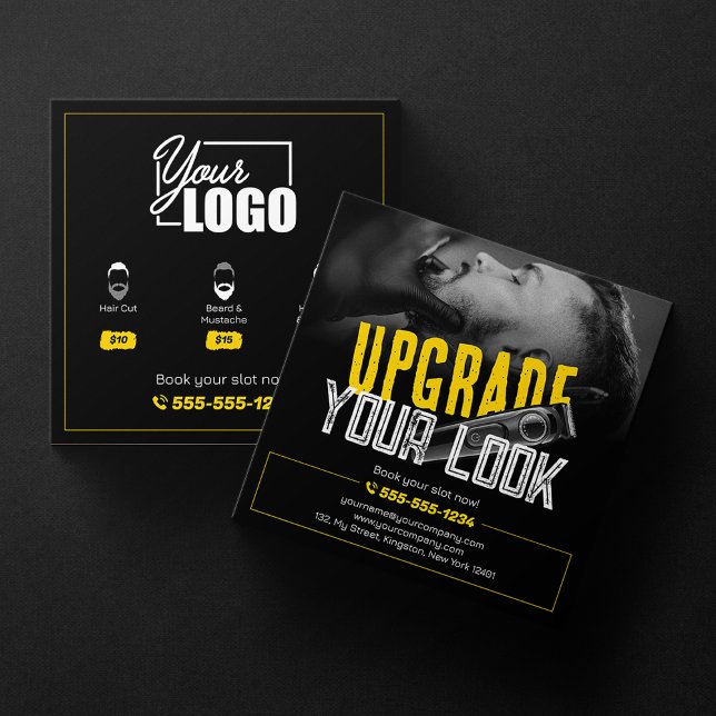 Tarjeta De Visita Cuadrada Mustache estilo de la peluquería audaz y moderna (Subido por el creador)
