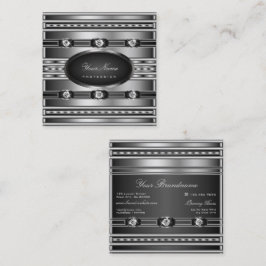 Tarjeta De Visita Cuadrada Muy elegante efecto negro y plateado con diamantes