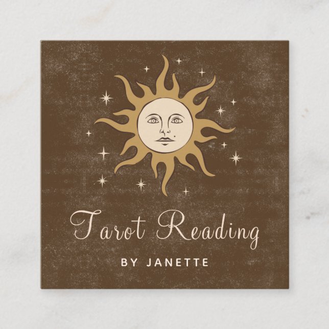 Tarjeta De Visita Cuadrada Mystic Celestial Moon Sun Magic Psychic Tarot Boho (Anverso)