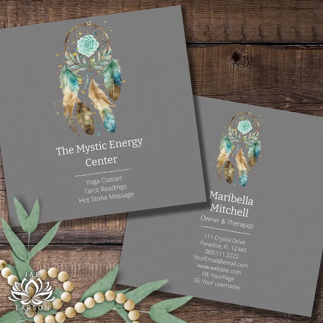 Tarjeta De Visita Cuadrada Mystic Dreamcatcher Yoga espiritual metafísico (Subido por el creador)