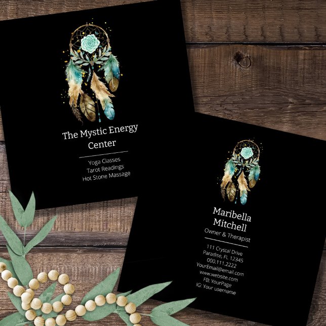 Tarjeta De Visita Cuadrada Mystic Dreamcatcher Yoga espiritual metafísico (Subido por el creador)