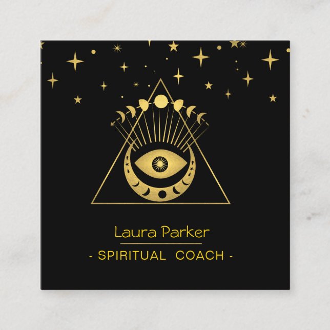 Tarjeta De Visita Cuadrada Mystic Eye Boho Celestial Moon Energy Healer (Anverso)