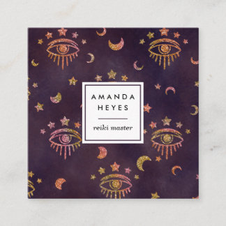 Tarjeta De Visita Cuadrada Mystic Eye Lunar Luna Reiki Saludo Espiritual|