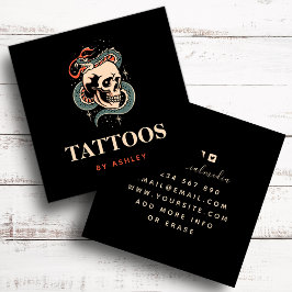 Tarjeta De Visita Cuadrada Mystic Gothic Skull Snake Ilustracion Tattoo Art