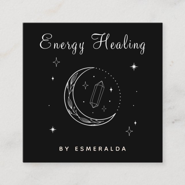 Tarjeta De Visita Cuadrada Mystic Magical Moon Energy Worker Psychic (Anverso)
