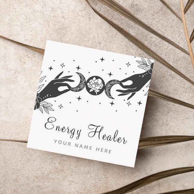 Tarjeta De Visita Cuadrada Mystic Moon Lunar Hands Esoteric Heting Energy (Subido por el creador)