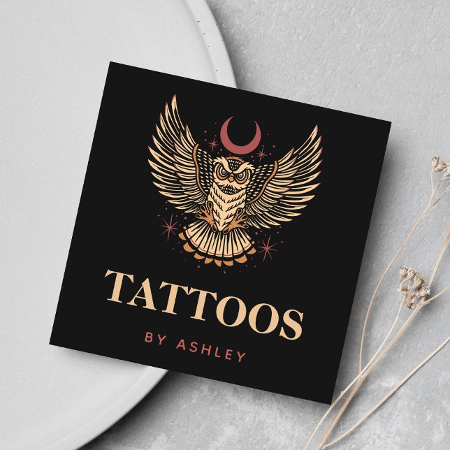 Tarjeta De Visita Cuadrada Mystic Night Owl Tattoo Artist Studio Social Media (Subido por el creador)