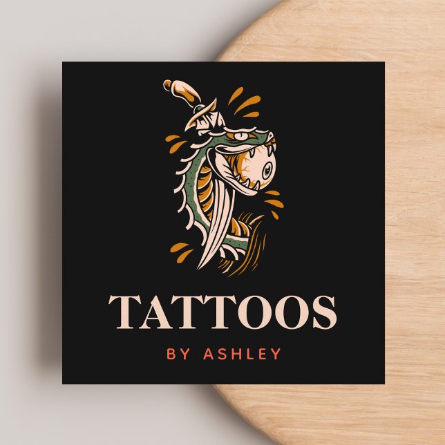 Tarjeta De Visita Cuadrada Mystic Snake Eyeball & Sword Modern Tattoo Artista (Subido por el creador)