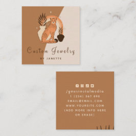 Tarjeta De Visita Cuadrada Mystical Boho Leopard Cheetah Joyería hecha a mano