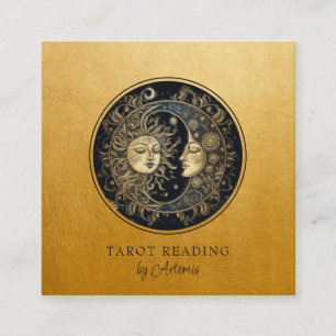 Tarjeta De Visita Cuadrada Mystical Celestial Sun Moon Tarot Reader Gold