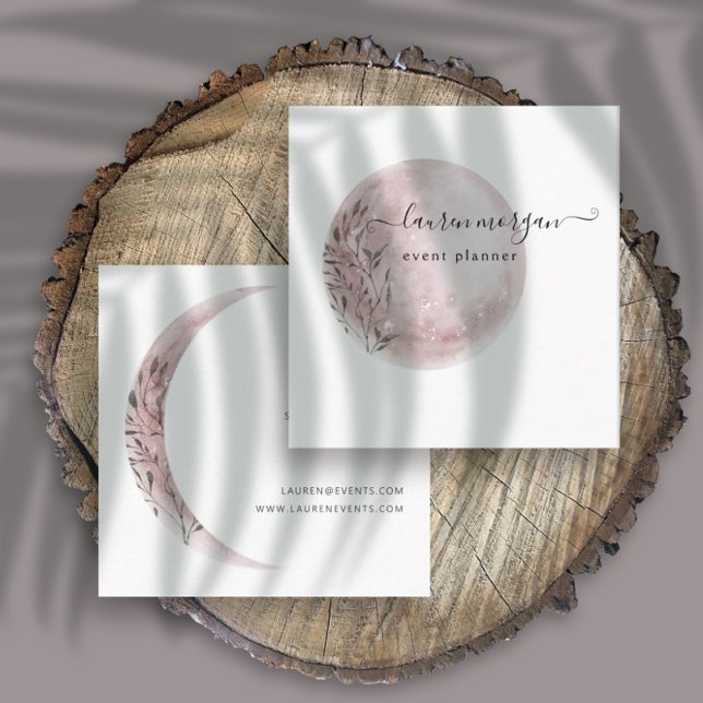 Tarjeta De Visita Cuadrada Mystical Moon Rubor Pink Elegant (Subido por el creador)