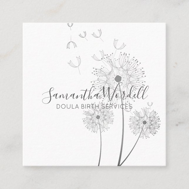 Tarjeta De Visita Cuadrada Nacimiento Doula O Ilustracion Floral De Comadrona (Anverso)