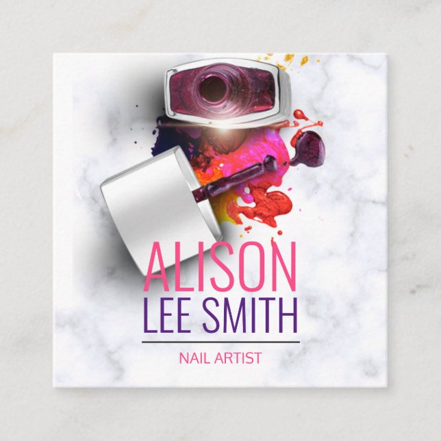 Tarjeta De Visita Cuadrada Nail Artist / Manicure (Anverso)