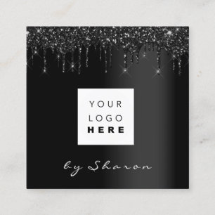 Tarjeta De Visita Cuadrada Nail Lash Black Drips 6 Punches Personalizado Logo